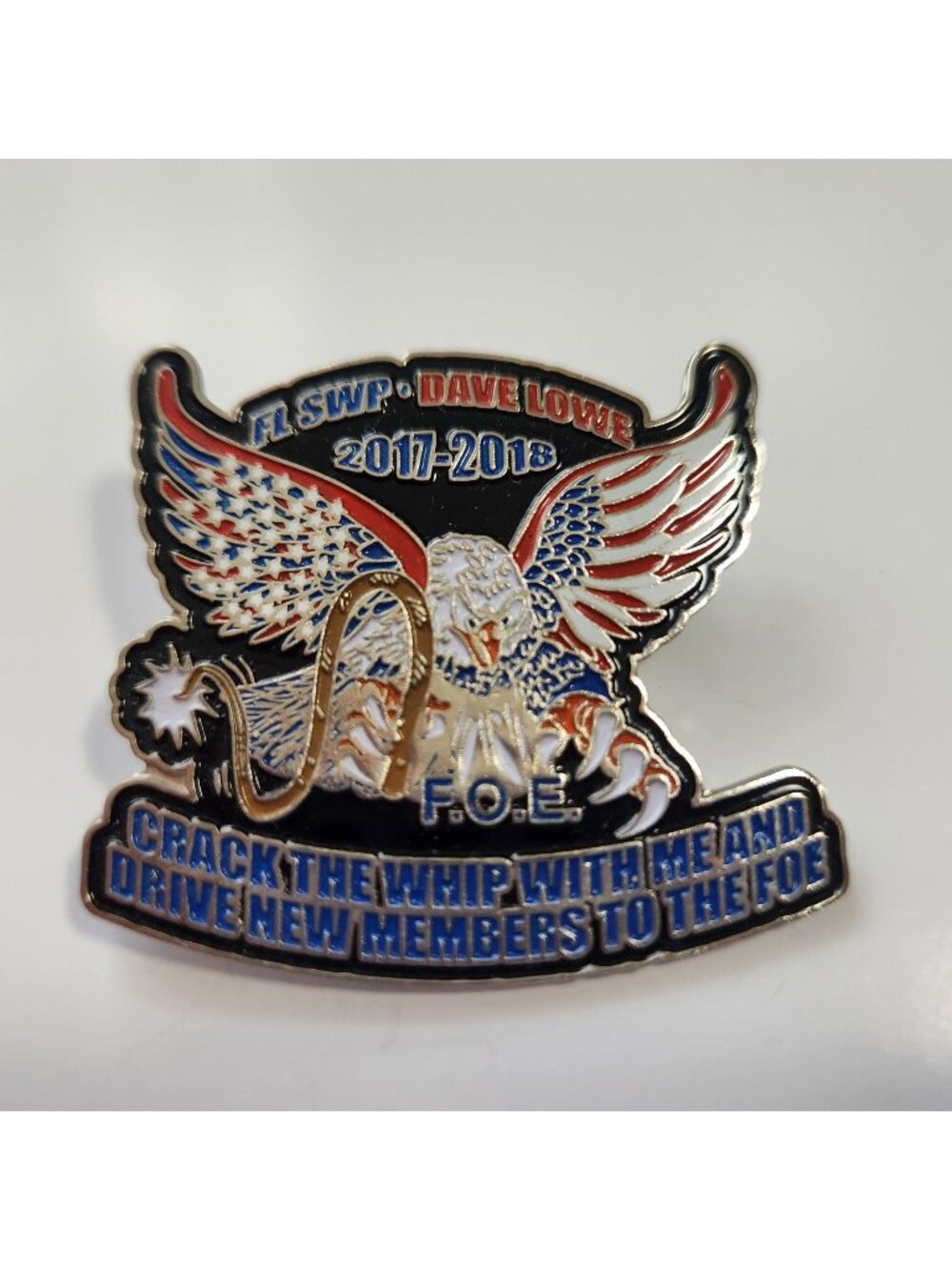 Fl Swp Dave Lowe 2017-2018 F.O.E. Pin Badge Red White & Blue Eagle Design